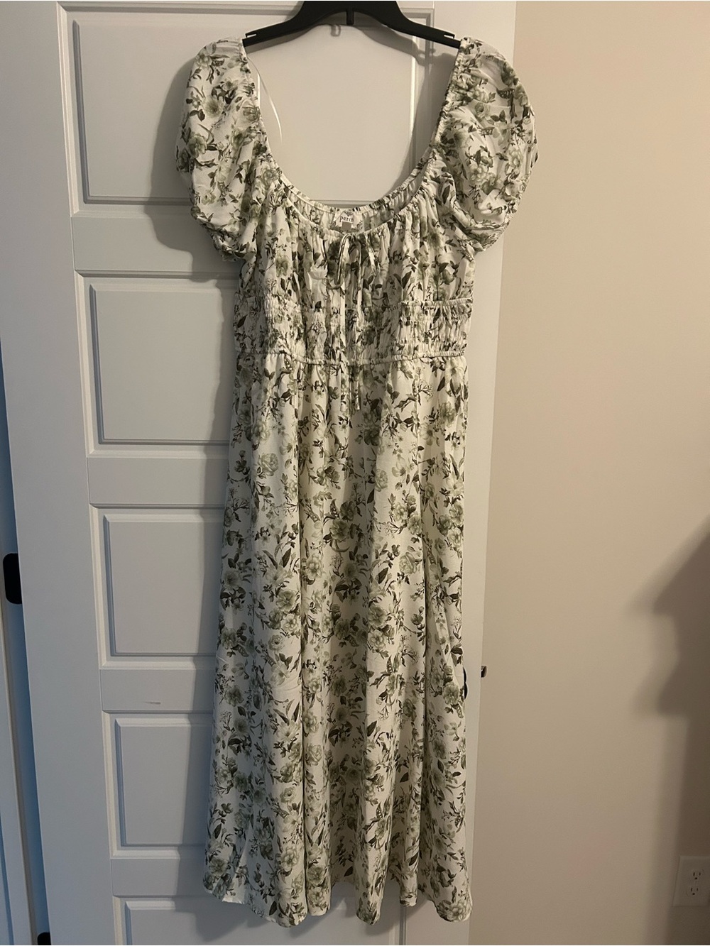 NWOT Blu Pepper White Maxi Dress with Olive Floral Print